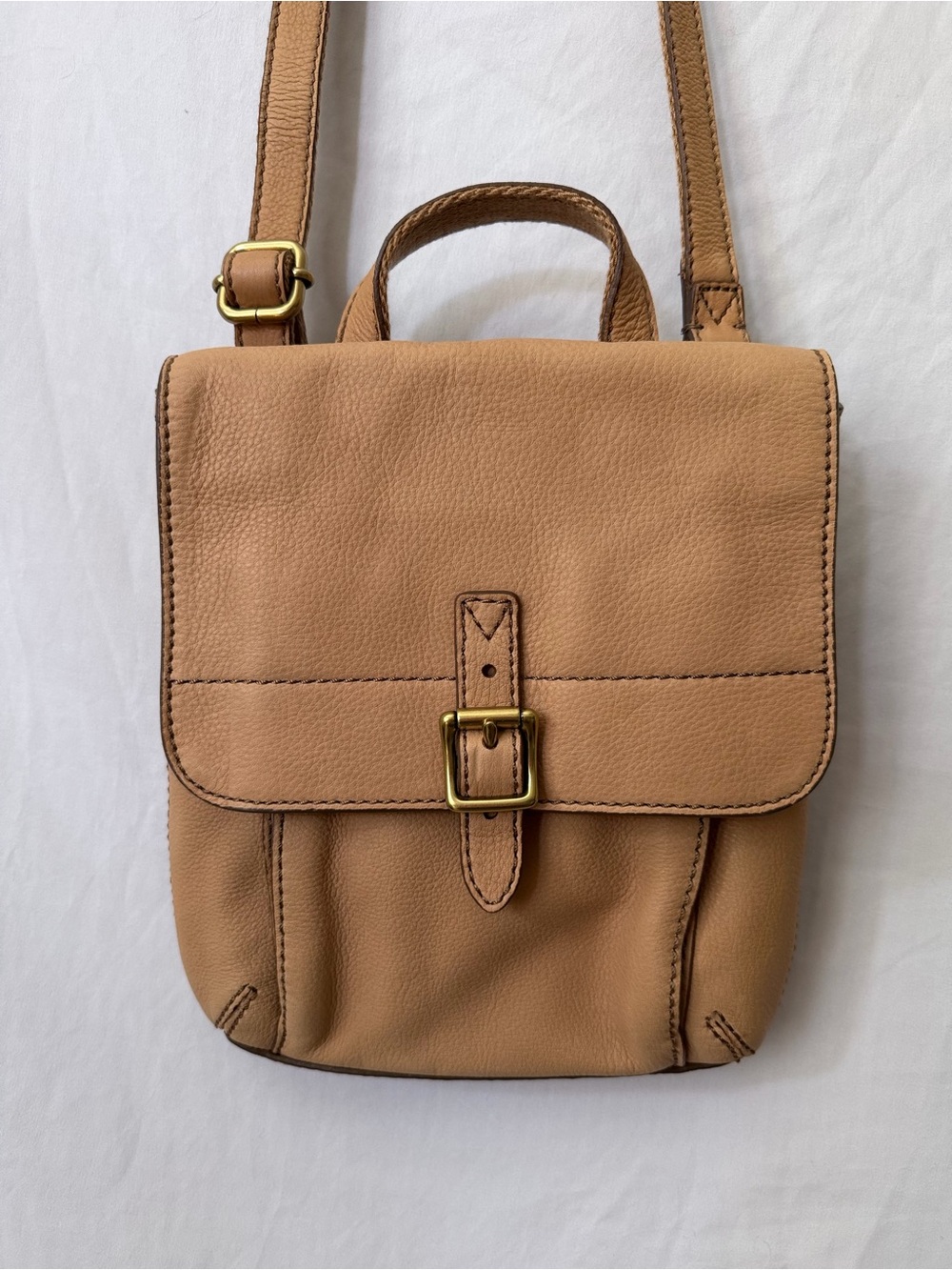 Fossil Leather Crossbody Satchel Tan Pebbled Mini Messenger Leather Shoulder Bag